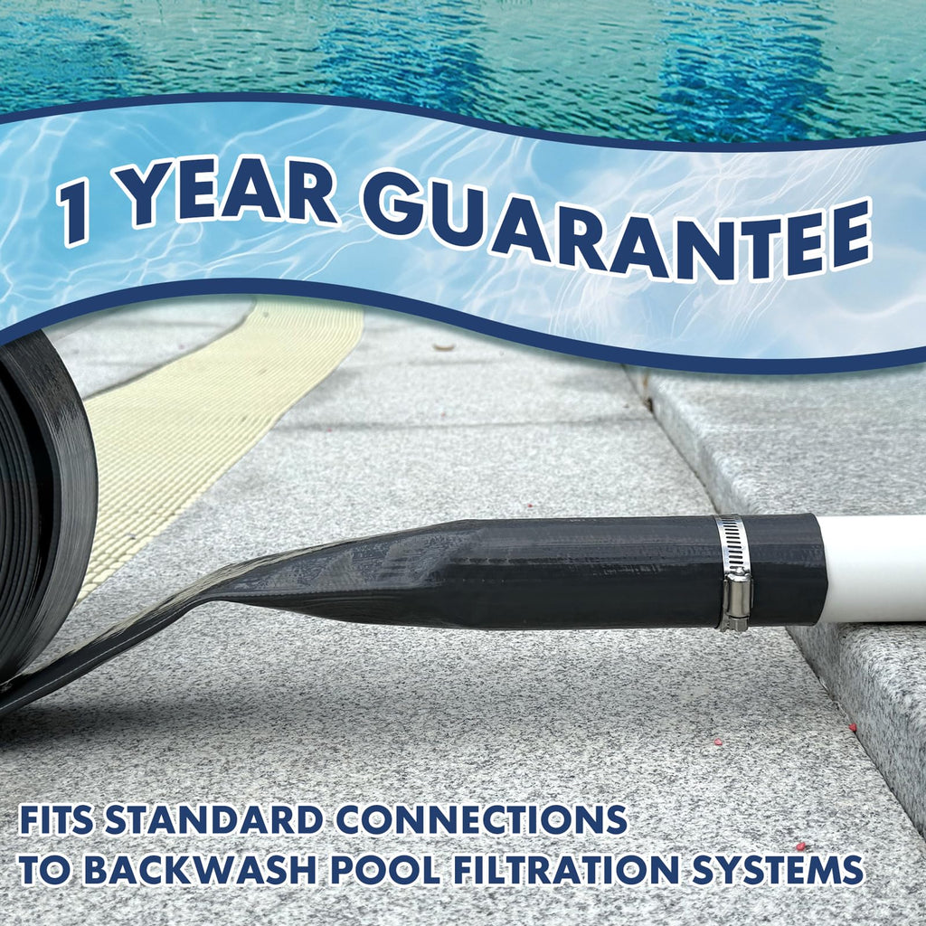 Sepetrel Pool Backwash Hose 1.5 Inch x 50 Feet | Heavy Duty Burst Resistant & Weatherproo Lay Flat Discharge Hose for Pool Sand Filter, Sump Pump, Inground & Above Ground Pools,Includes 2 Clamps