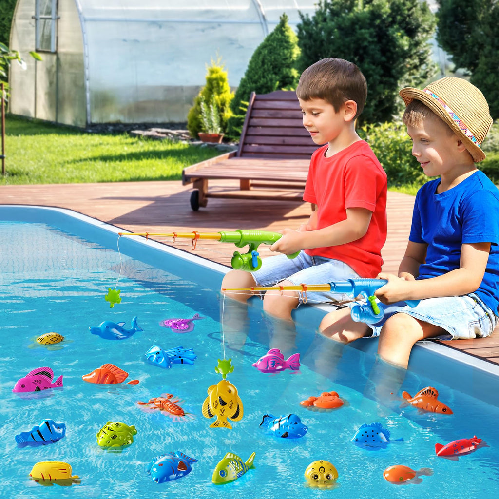NIPLOOOW Magnetic Fishing Game Pool Toys for Kids 3-5, Water Table Bathtub Kiddie Party Toy with Pole Rod Net Plastic Floating Fish, Outdoor Toys for Kids Age 3 4 5 6 7 8 Year Old