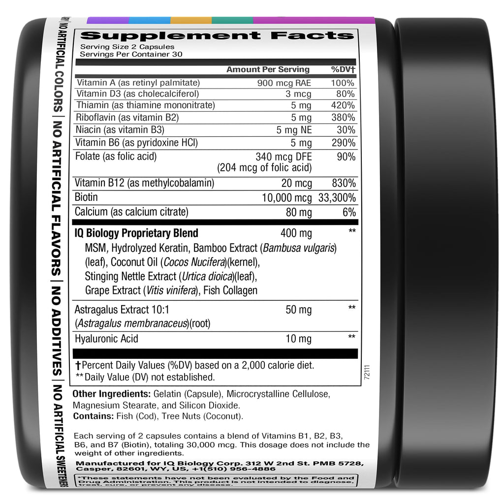 Biotin for Hair Growth Women & Men with Keratin, Collagen Complex 30000 mcg – Capsules for Hair Loss & Stronger Thickness – Skin & Nails Vitamins, Biotin 10000mcg and Collagen Supplements - 60 Pills