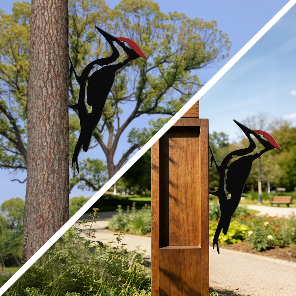 JEWLOVE Woodpecker Metal Yard Decor, Red Head Bird Garden Art