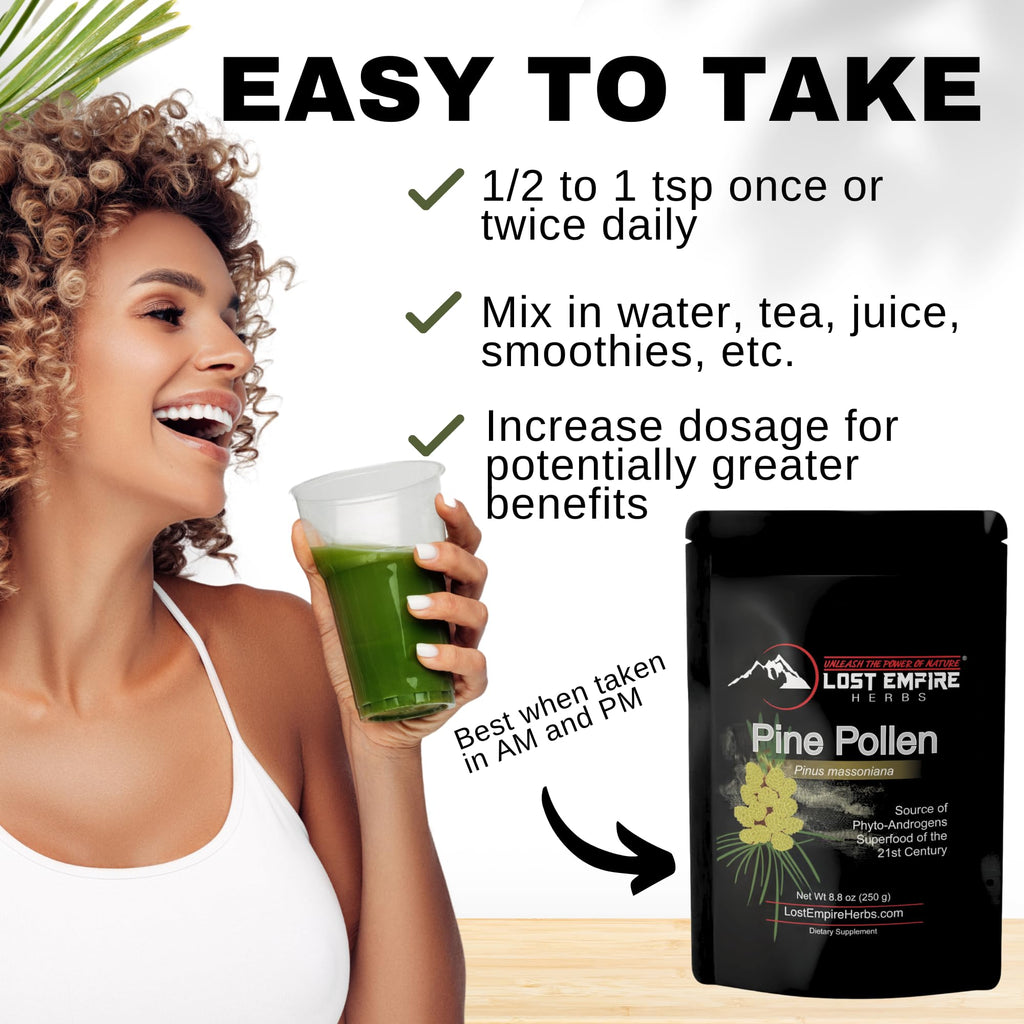 Pine Pollen Powder - Non-Irradiated, Wild Harvested, Cell Wall Cracked - Supplement Great for Men and Women for Energy, Vitality and Longevity (250 Grams)