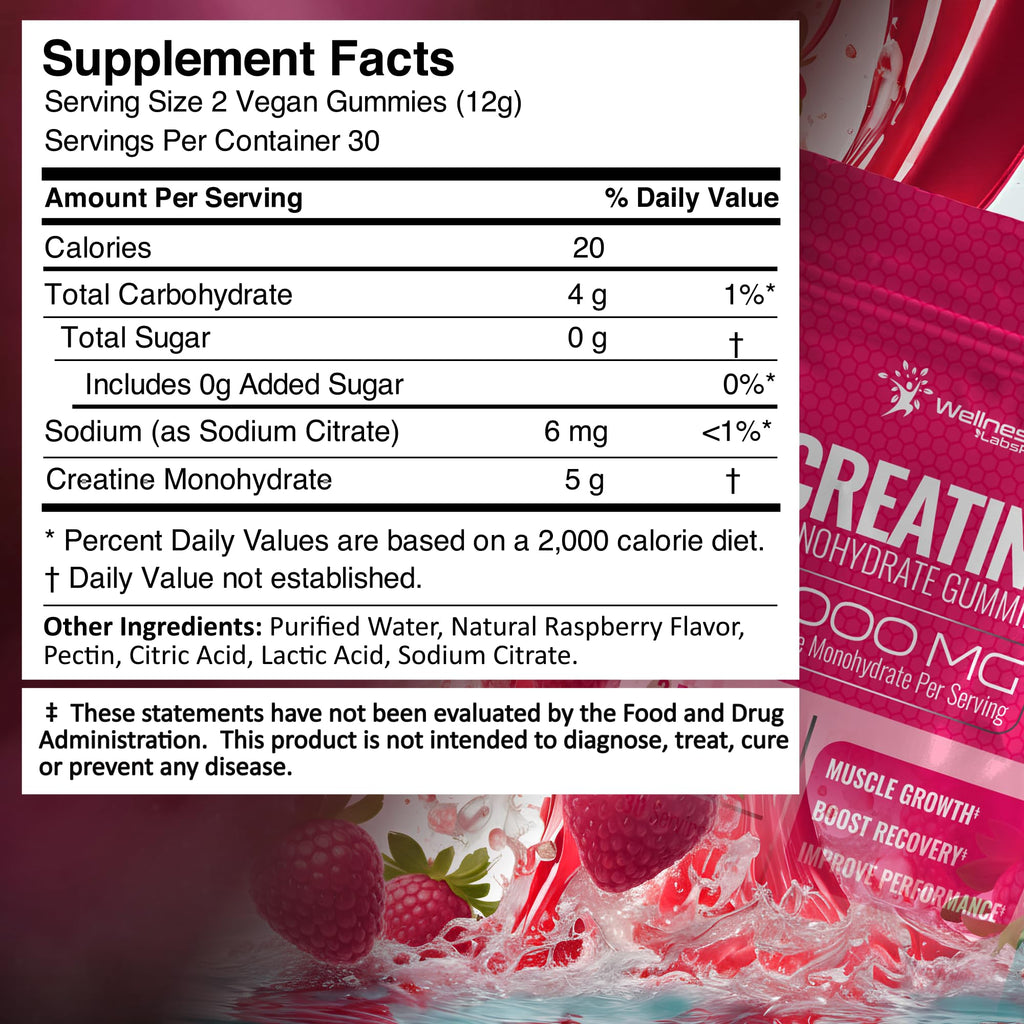 Creatine Gummies 5000mg, 30 Servings Creatine Monohydrate Gummies - Third-Party Tested Creatine for Women, Raspberry Flavor Creatine for Men, Muscle Growth, Strength, and Recovery - Pack of 1