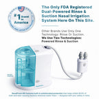 NASALFRESH MD Premium Bundle–Dual Powered Nasal Irrigation System Nasal Rinse and Wash, Sinus Decongestant Relief System, 60 Saline Packets, Case, Rechargeable, 2 Sets of Nose Pillows–Snoring Remedy