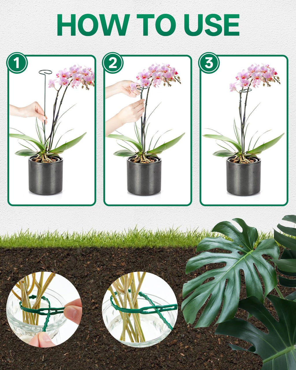 6 Pack 35.4 In Metal Plant Stakes, Plant Support Stakes with 15 Twist Ties