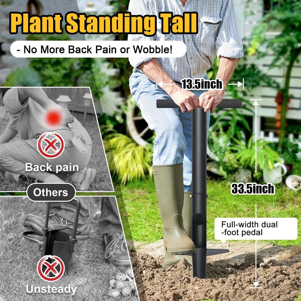 Bulb Planter & Sod Plugger - 34" Long Handle Grass Plugger Tool for Lawn Repair, Heavy Duty Garden Hole Digger with Easy Plug Release for Zoysia Plugs, Bare Spots, Tulip Planting,Turf Transplanting
