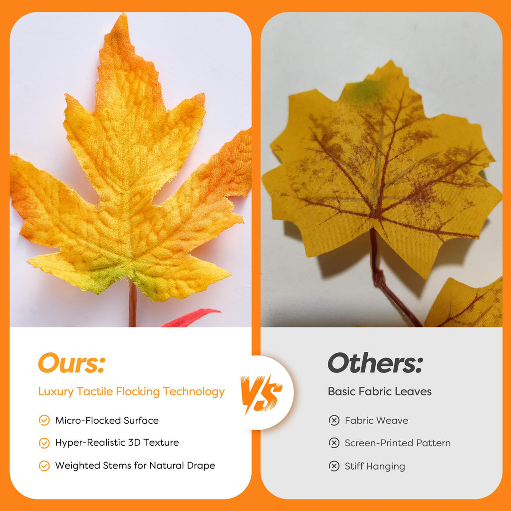 Fall Decorations for Home 9 FT Pre-lit Fall Garland with 50 LED Orange Lights, Auto Timer, 8 Lighting Modes, Waterproof Battery Operated Maple Leaf Garland for Fall Halloween Thanksgiving Decorarions
