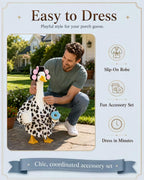 shpipa Goose Porch Outfit, 23-Inch Goose Statue, Leopard Print Bathrobe for Patio Home Decor, Comes with Curler, Waist Belt, Donut & Coffee Cup