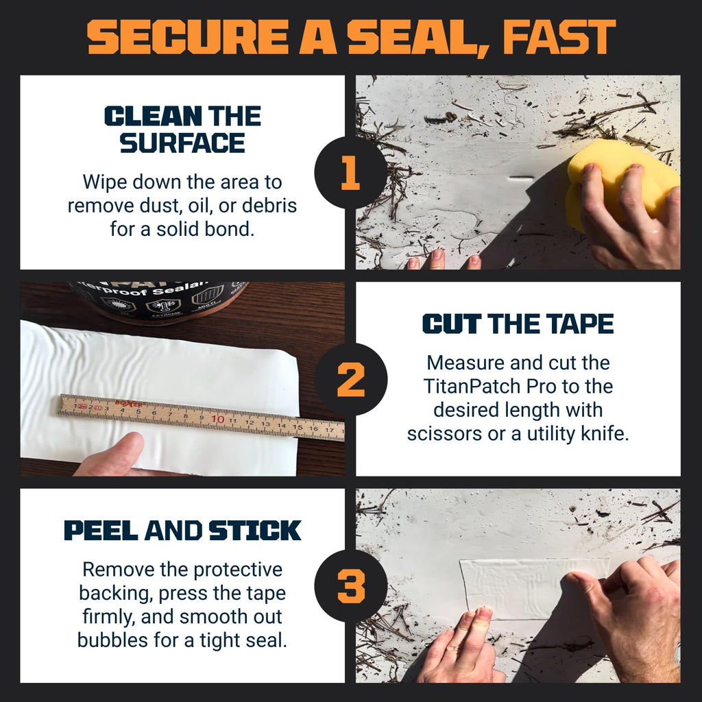TITANPATCH PRO Waterproof Sealant Tape – White 4" x50' – Stops Leaks Fast & Stays Sealed for 15+ Years – Sticks to RVs, Roofs, Pools, Boats, Gutters – Built for Harsh Weather (-40°F to 190°F)