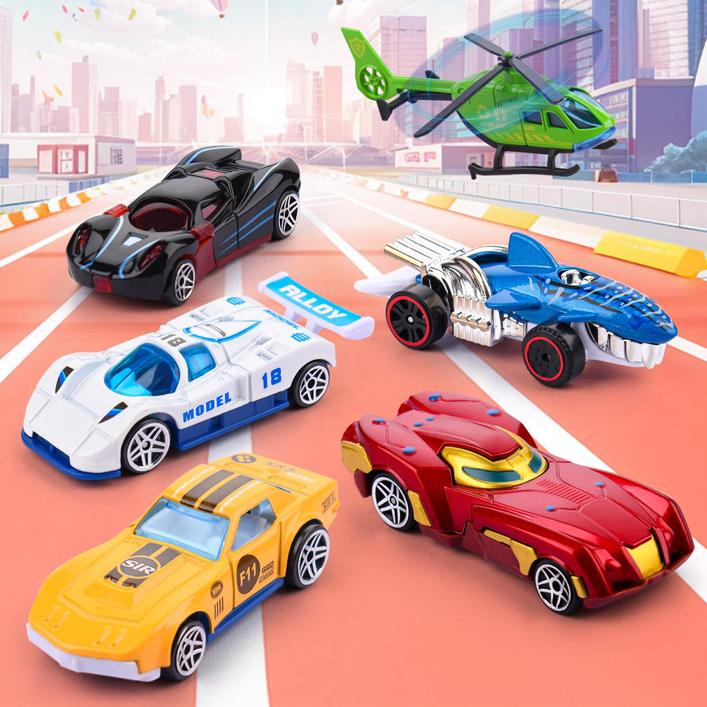 DUYOYU City Ultimate Garage Track Set with Electric Elevator, Upgrade 5 Levels Toy Car Garage with 5 Die-Cast Toy Cars & 1 Helicopter