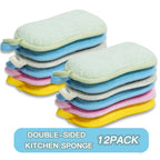 Dish Sponge Kitchen Sponges,Scrub Sponges,Double Sided Cleaning,Non Scratch,Ultra fine Fiber Wiping+Stainless Steel Wire to Remove Stubborn Stains,Durable Thickening (Large 12-Pack)