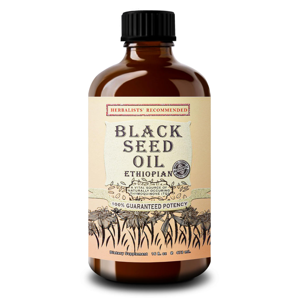 Ethiopian Black Seed Oil 16oz – Cold Pressed Nigella Sativa | High Thymoquinone 3.45% Black Cumin Seed Oil | 100% Pure Unrefined Liquid | Immune, Skin, Hair & Digestive Support | Large Glass Bottle
