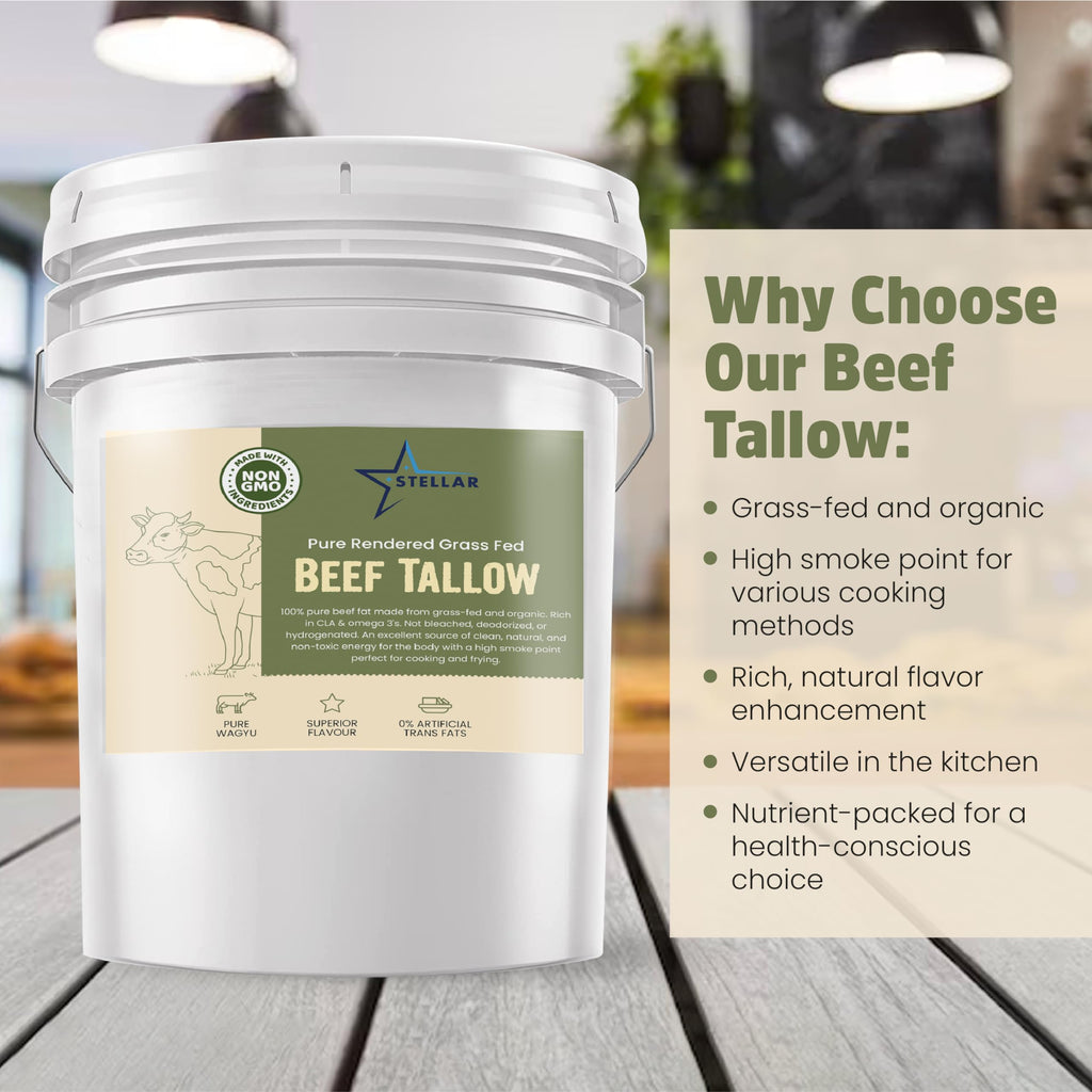 Stellar - Beef Tallow - 100% Grass-Fed & Finished - Good for Cooking, Baking and Frying - Food Grade - 10 LBS