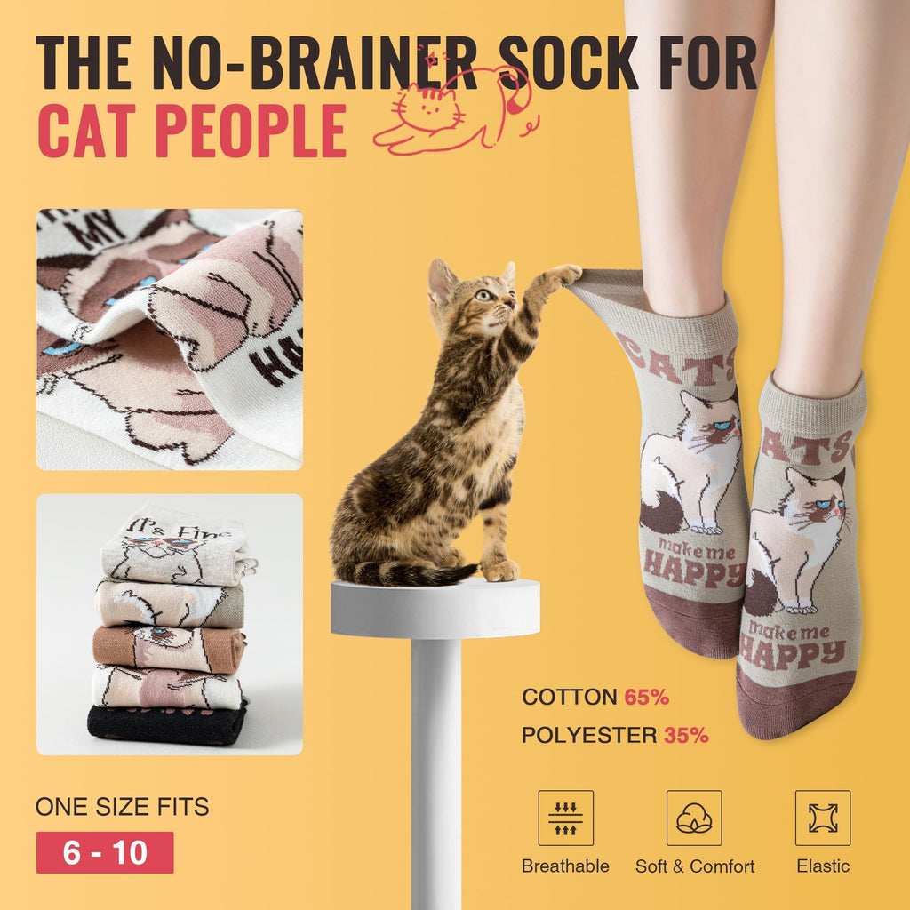 Funny Cat Ankle Socks for Women - Cute Cat Lover Stocking Stuffer Gifts