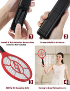 Electric Fly Swatter 2 Pack (Red & Blue), Battery Powered Bug Zapper Racket for Mosquitoes & Flies, Safe Protective Mesh, Indoor & Outdoor Use, Batteries Not Included