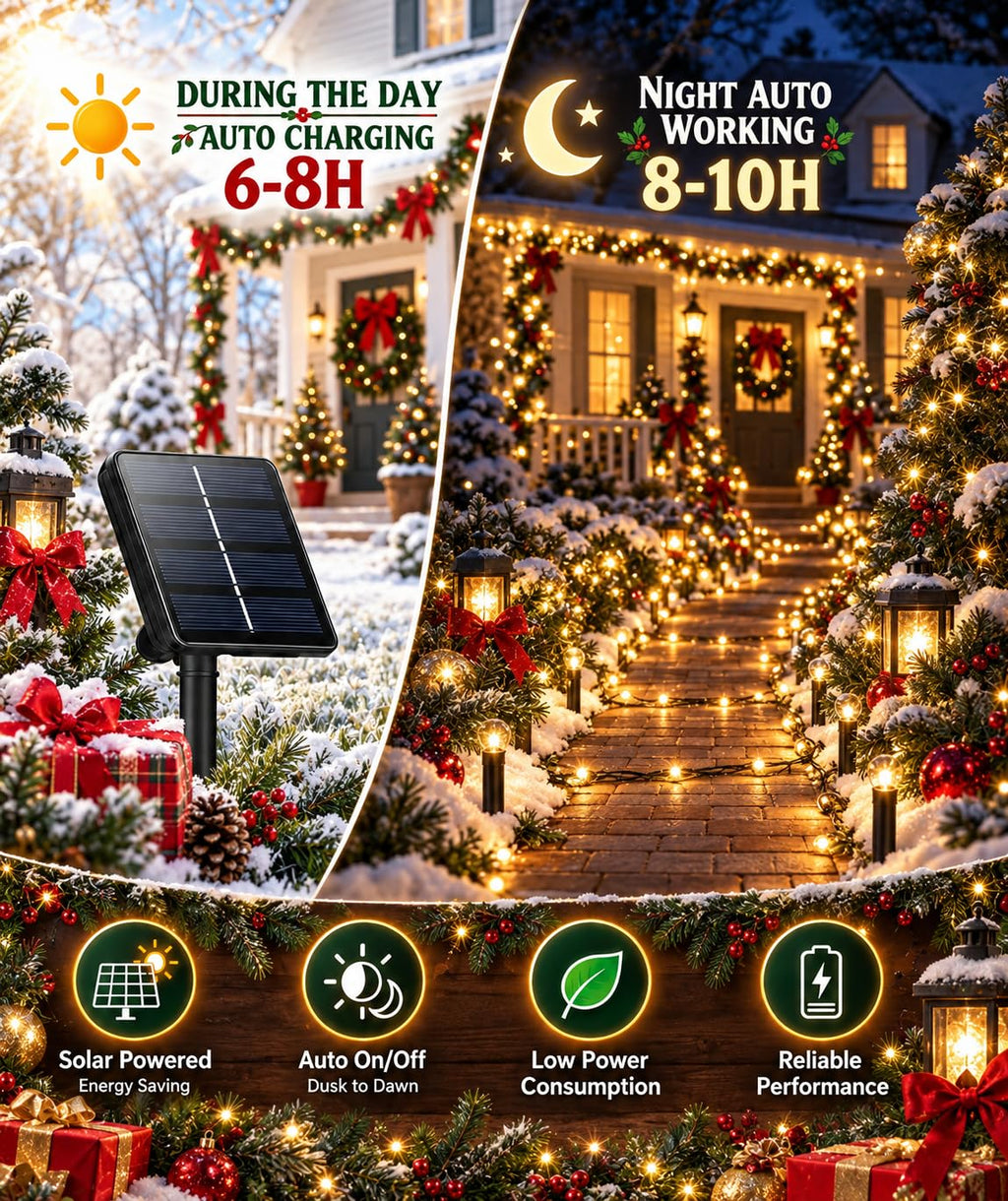 OZS 2 Pack 240 LED Solar String Lights Outdoor Waterproof, Warm White