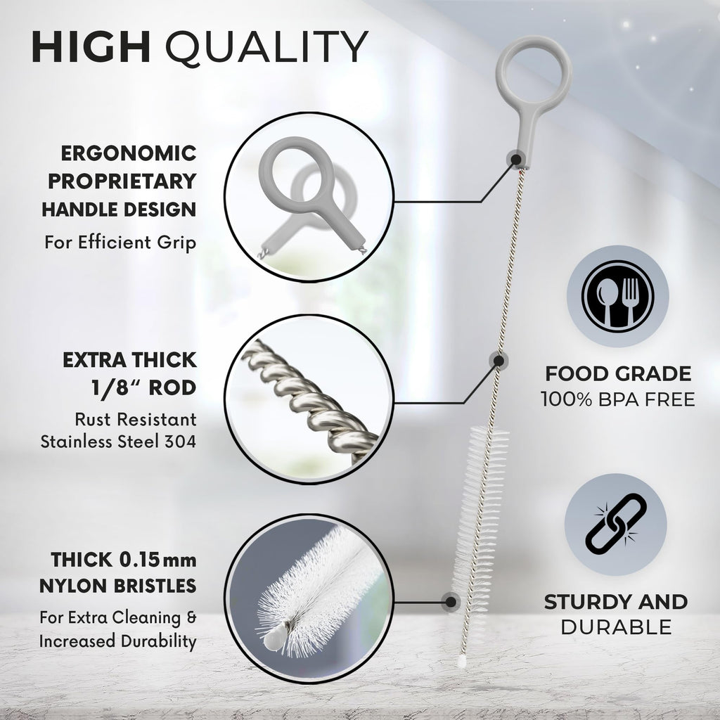 Buenalife Heavy Duty Cleaning Brushes Set of 8 - Extra Long Straw Cleaners for Metal and Plastic Reusable Drinking Straws, to Clean Small Spaces, Sippy Cups, Water Bottles - Sturdy Hard Brush Bristles