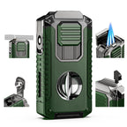 5-in-1 Torch Lighter with V-Shape Shear, Punch, Holder, and Draw Enhancer, Triple Windproof Flame, All-in-one Lighter with Multi-Functional Accessory, Refillable Butane Lighter with Gift Box for Men