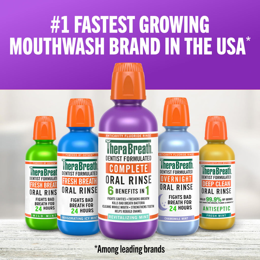 TheraBreath Complete Mouthwash, 6-in-1 Benefits, Alcohol-Free, Revitalizing Mint (2 Pack)