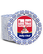 JOLLY CHEF 8.37 inch Disposable Paper Plates 140 Count Soak Proof, Cut Proof, Heavy Duty Printed Disposable Plate for Everyday Use