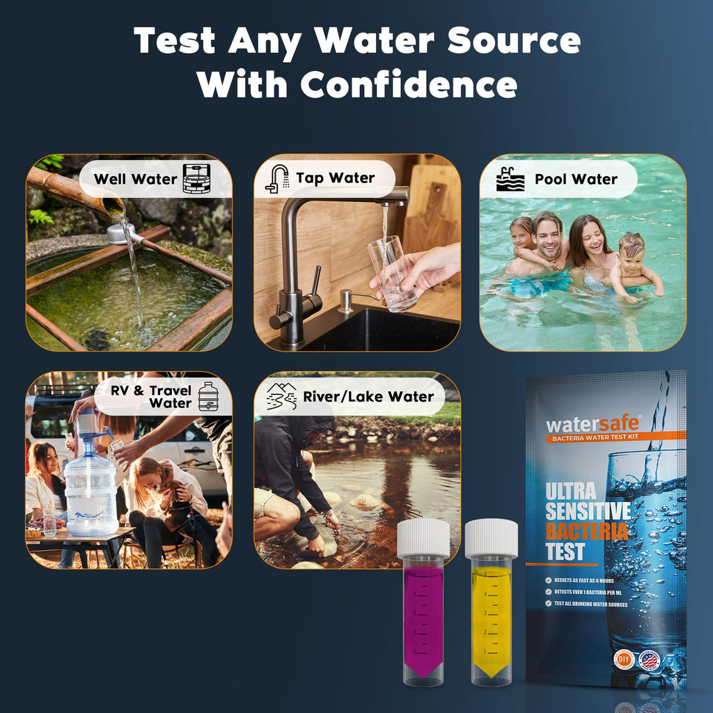 Watersafe® Bacteria Water Test Kit – USA-Made – Results as Fast as 6 Hours – Detects Coliform (Inc. E. coli) & Non-Coliform Bacteria in Drinking, Well & Tap Water – Lab-Quality Testing – 2 Pack
