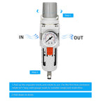 NANPU 3/4" NPT Compressed Air Filter Regulator Combo Piggyback, 5 Micron Brass Element, Poly Bowl, Semi-Auto Drain, Metal Bracket, 0-150 psi Gauge
