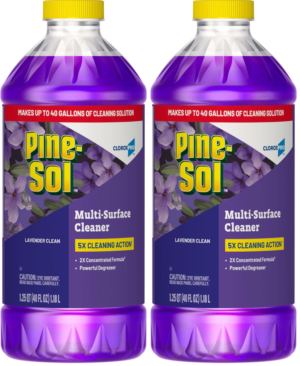 Pine-Sol Multi-Surface Cleaner, CloroxPro, 2x Concentrated Formula, All-Purpose Cleaner, Lavender Clean, 40 Fluid Ounces (Pack of 2)