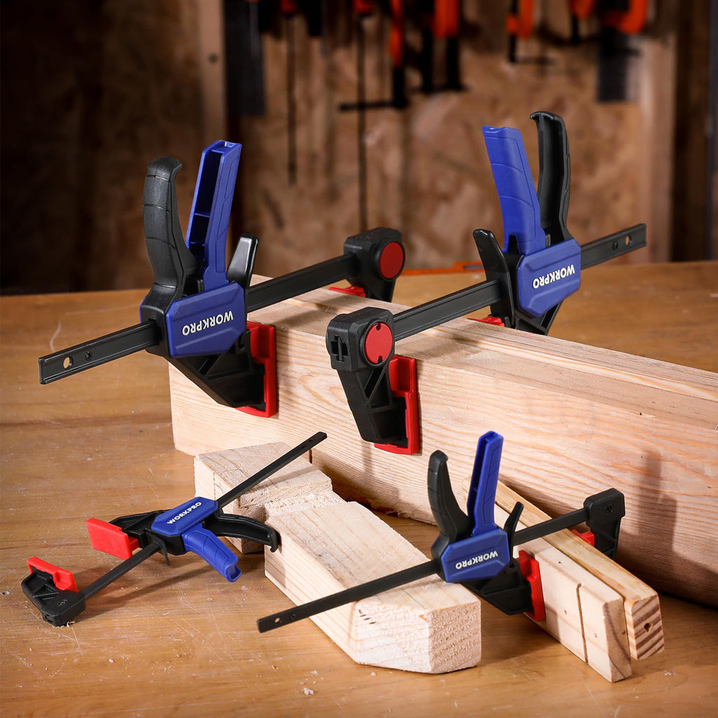 WORKPRO 10-Pack Bar Clamps for Woodworking, 6-Inch (2) Mini & (2) Light Duty and 12-Inch (2) Wood Clamps & 4-1/2-Inch (4) Spring Clamps, F Clamp with 50/150 LBS Load Limited
