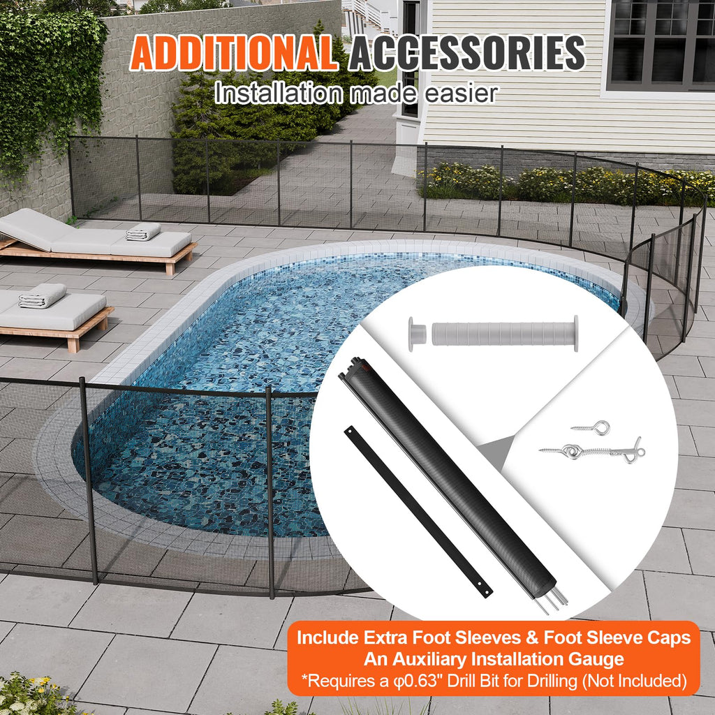 VEVOR Pool Fence, 4 x 48 FT Pool Fences for Inground Pools, Removable Pool Fencing, Easy DIY Installation Swimming Pool Fence, 340gms Teslin PVC Pool Fence Mesh Protects Kids and Pets