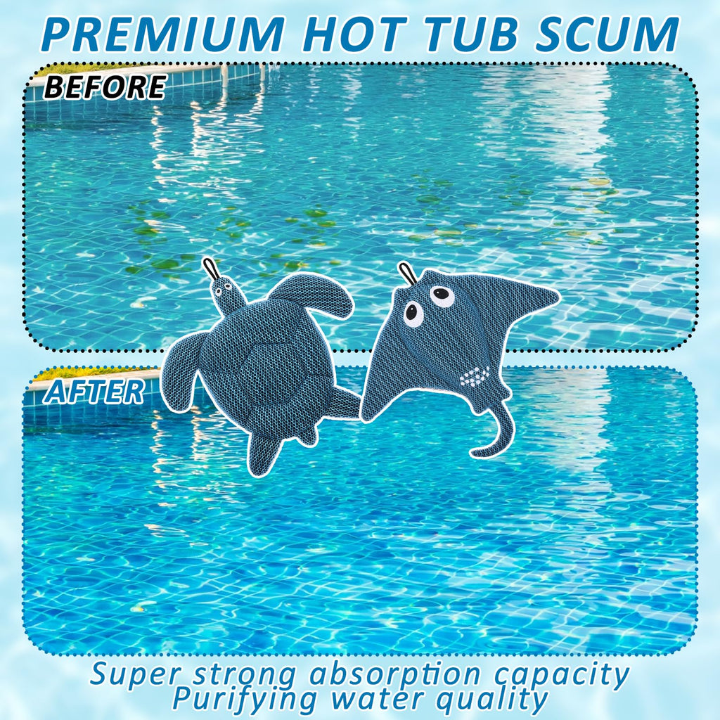 Sibosen 2 Pack Hot Tub Scum Absorber, 2025 Upgrade Reusable Scum Turtle and Devilfish Hot Tub Absorber Accessories Hot Tub Sponge for Spa & Pool Cleaner, Hot Tub Oil Absorbing Keeps Water Clean