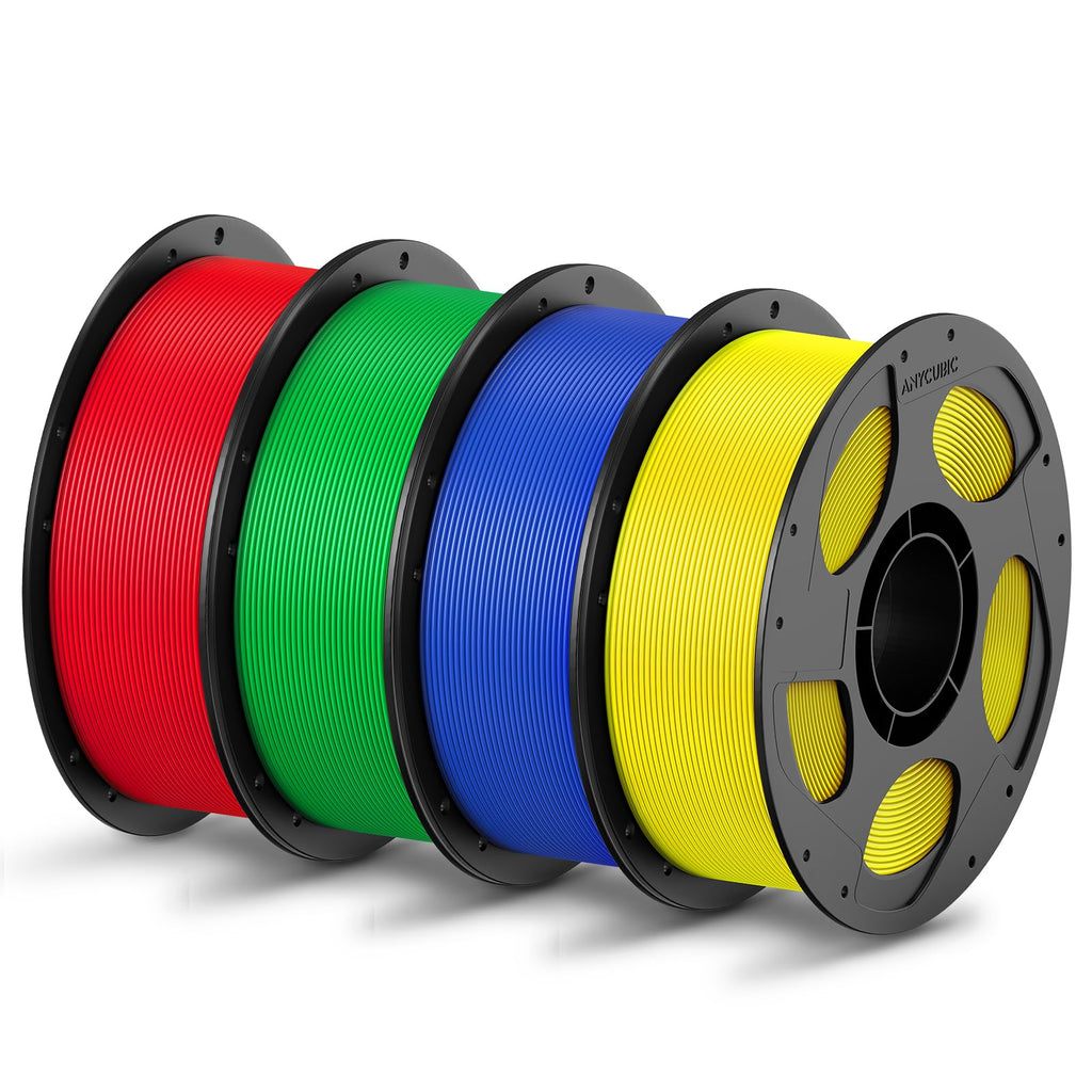 ANYCUBIC PLA Filament 1.75mm Bundle, 3D Printing PLA Filament 1.75mm Dimensional Accuracy +/- 0.02mm, 1KG Reusable Spool (2.2 lbs), 4KG Red + Green + Blue + Yellow
