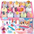 Toylink Bath Bombs for Kids with Surprise Inside for Girls Boys, 12 Pack Kids Bath Bombs with Dog & Cat Toys Pretend Playset Handmade Bubble Bath Fizzies Birthday Christmas Gift Set