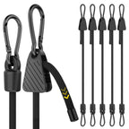 Rugtol Adjustable Bungee Cords with Hooks, 6 Pack Heavy Duty Outdoor Carabiner Bungee Cord, Black Super Elastic Bungee Straps Easily Adjust from 7" to 48", Great for Cargo, Camping, Bike Racks, Tents