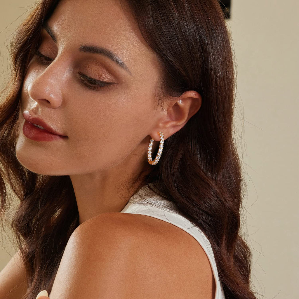 WOSTU Gold Hoop Earrings for Women,Cubic Zirconia CZ Hoop Earrings