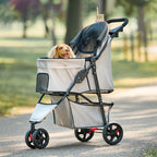 Carlson Pet Products Stroller, Includes 360 Degree Front Wheel Swivel, Rear Wheel Breaks, Reflective Trim, Mesh Panels, Umbrella and Mesh Canopy, Khaki