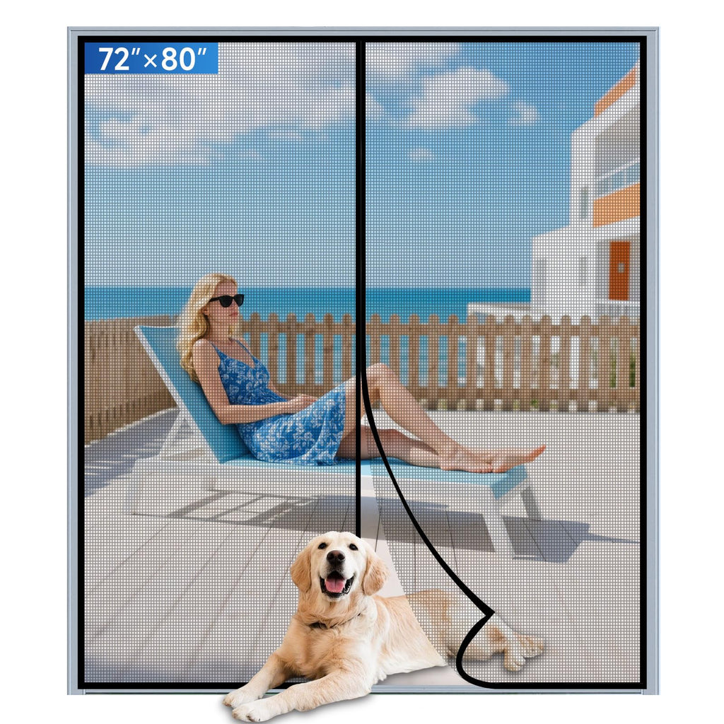LONGEAS Upgraded PET Mesh Magnetic Screen Door Stronger Than Fiberglass and Polyester,Hands Free,Keep Bugs Out,Pet & Kid Friendly,Suitable for Sliding Doors,Patio and French Doors-72" X 80"