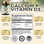 Calcium 1200 mg with Vitamin D3 - Bone Health Supplement, Vitamin D & Calcium Supplements for Women & Men - Bone Strength, Teeth & Immune Support, Nature's Calcium Pills, Bottled in USA - 240 Tablets