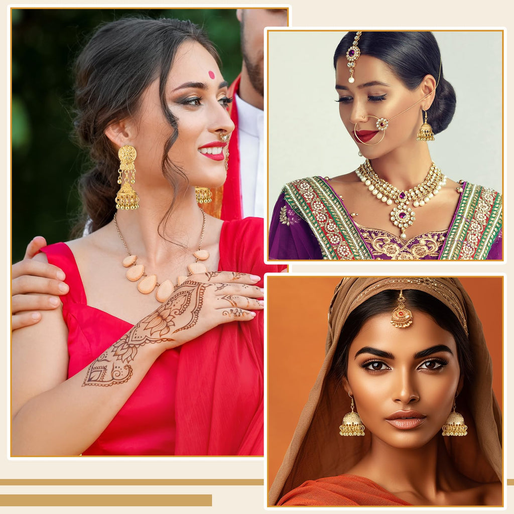 Nosiny 16 Pairs Jhumka Indian Earrings for Women Bell Dangle,Gold