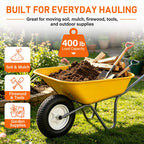 LotFancy 4.80/4.00-8 Tire and Wheel, 2 Pack 16 Inch Pneumatic Wheelbarrow Replacement Wheels, 5/8" Bearings, Adjustable 3" to 7" Centered Hub, for Wheelbarrows, Garden Carts, Yard Wagons
