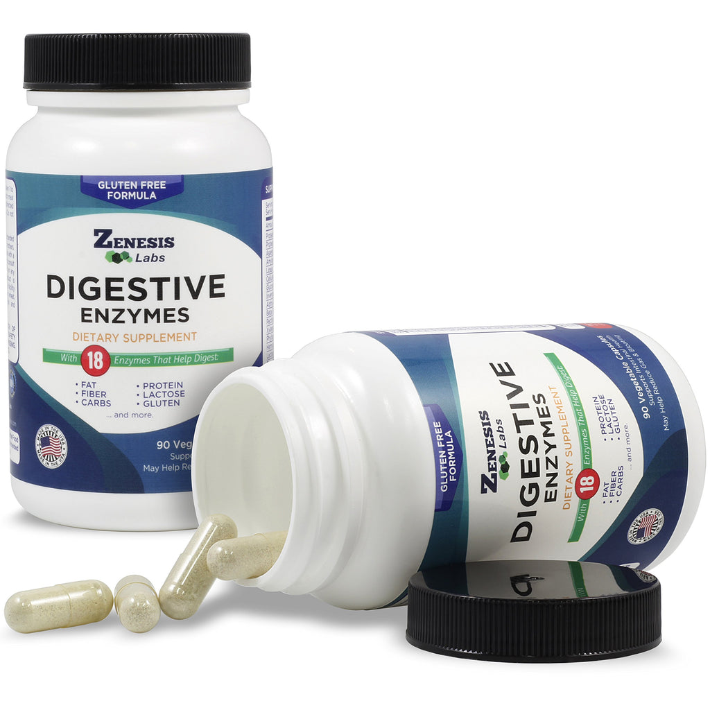 Zenesis Labs Digestive Enzymes - with Amylase, Bromelain, Protease, Lipase, & 14 Other Enzymes - 90 Capsules