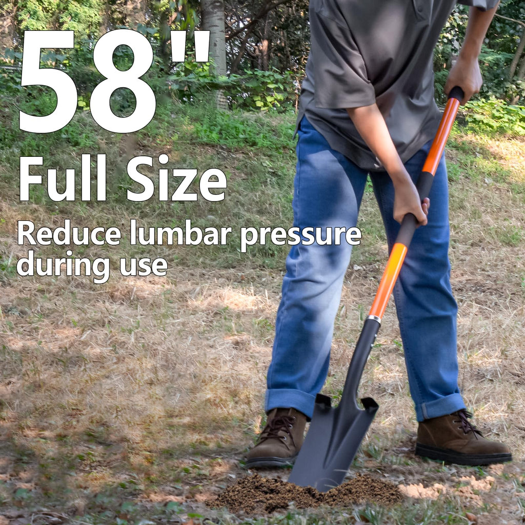 VNIMTI Heavy Duty Shovel with Fiberglass Handle for Digging and Gardening, Metal, 58 Inches
