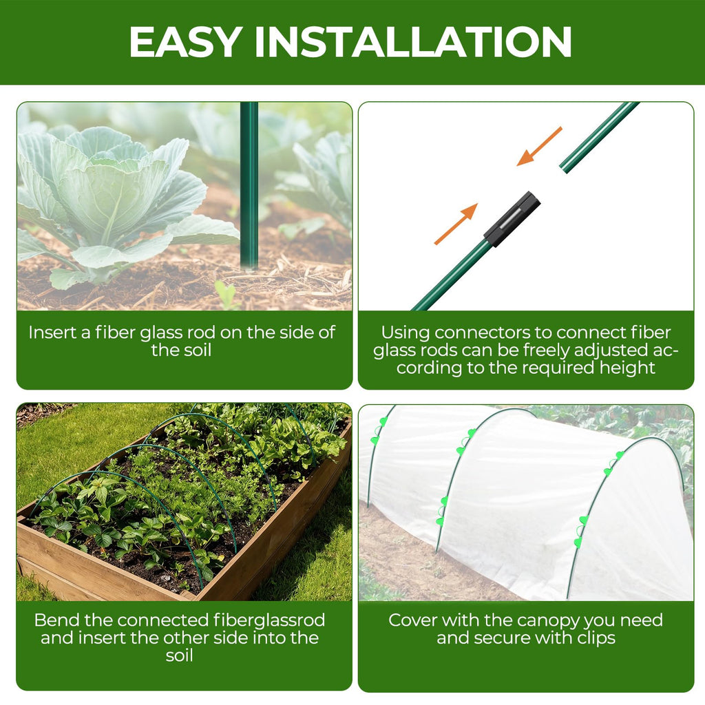 60 Pcs Garden Hoops for Raised Beds, 12 Sets of 8.5 FT Long Garden Hoops, Rust-Free Fiberglass Greenhouse Hoops Grow Tunnel for Netting, DIY Plant Support Garden Stakes for Row Cover