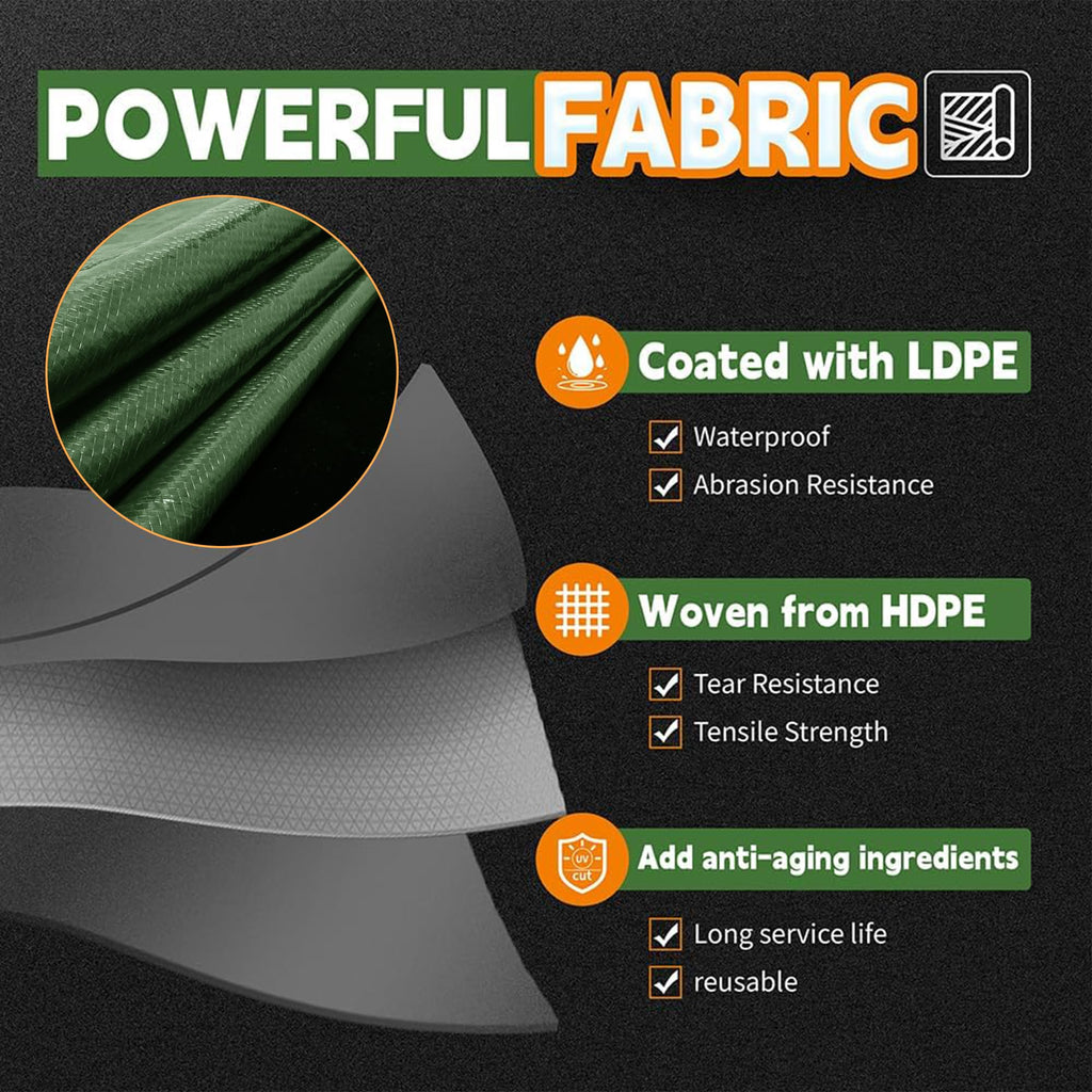 RAINDEWAY 15x15 Feet Tarp Waterproof,Durable,9Mil Thick Finished Size,Multipurpose Poly Tarp Cover with Metal Grommets and Reinforced Edges,Green/Black Tarps