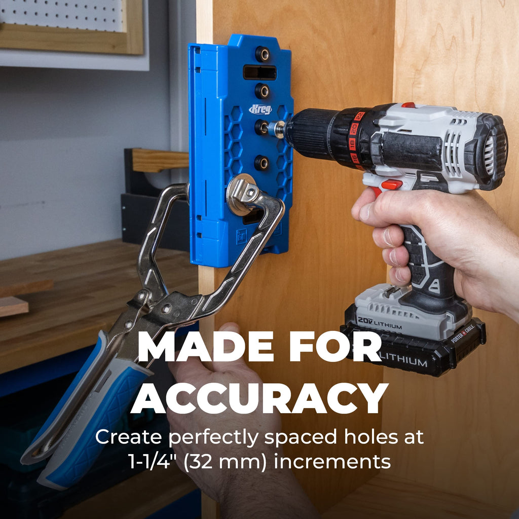 Kreg Shelf Pin Jig 1/4 Inch - Cabinet Shelf Hole Drilling Guide - Edge Aligned Precision Jig - Adjustable Shelf Pin Tool - KMA3225