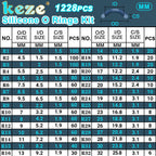 KEZE 1228 Pcs 32 Size Silicone O Rings Assortment Kit with Pick and Hook,White Heat Resistance VMQ Seal O Ring Set Metric OD:4-32mm