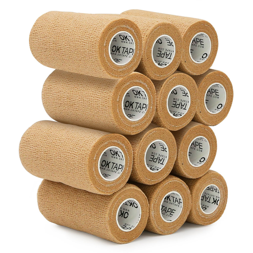 OK TAPE Self Adherent Cohesive Bandages Wrap - 12Packs, 3" x 5 Yards, Non-Woven Self Adhesive Bandage Wrap for Thumb, Finger, Wrist, Ankle, Vet Wrap Bandages Tape (Beige)