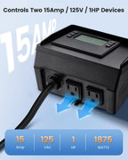 SURAIELEC Digital Pool Timer for Above Ground Pools, NEMA 5-15R Plug-in Timer with Dual Outlets, 15A 125V 1HP, Programmable 7-Day Schedule, Weatherproof Cover, for Pool Pumps, Lights and Salt Systems