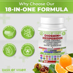 Dash of Vigor 18-in-1 Diosmin Hesperidin Supplement, Quercetin with Bromelain, Zinc, Vitamin C with Rutin Supplement, Horse Chestnut Extract, Butcher's Broom Extract, USA, 60 Capsules
