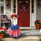 Aposwow 4th of July Porch Goose Outfit, USA Patriotic Goose Costume with Swimsuit Hat Sunglasses Lawn Art, 250th Anniversary Outfits for 23" Garden Geese Statue Garden Decoration