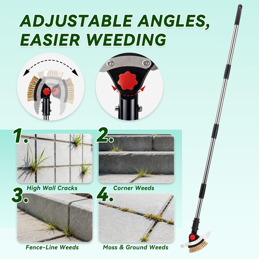 Tdrynl 3-in-1 Heavy Duty Crack Weeder Tool, 59" Adjustable Long Handle, Stainless Steel Crevice Weed Puller and Moss Remover for Driveway, Patio, Sidewalk, Pavers and Deck Cracks