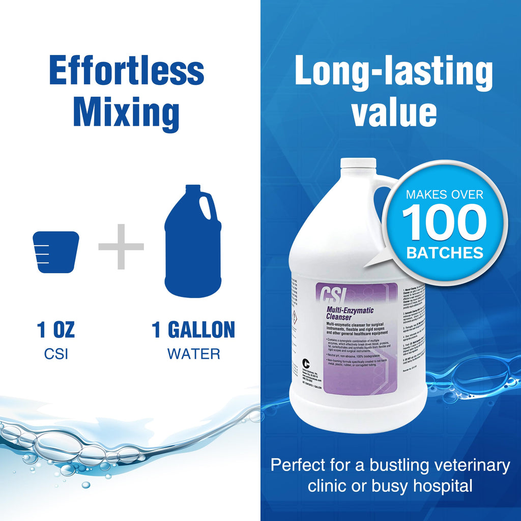 CSI Central Solutions Multi Enzymatic Cleanser - Hospital Grade Medical Instrument Cleaner for Presoak and Manual Processing, 1 Gal